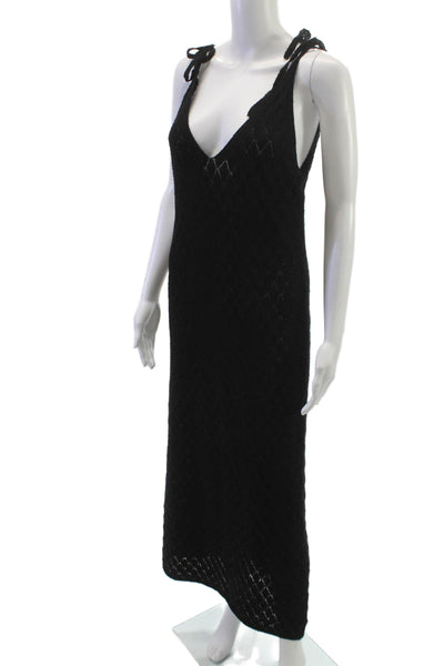 Zara Women Black V Neck Sleeveless Maxi Dress Cotton Polyester Size M