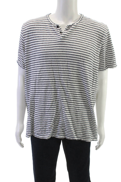 Velvet by Graham & Spencer Mens Henley Striped Cotton T-Shirt White Size XL