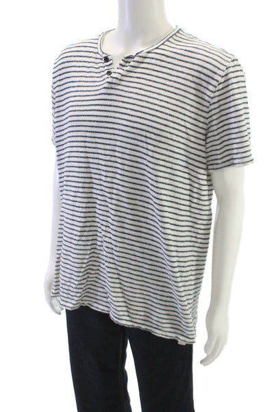 Velvet by Graham & Spencer Mens Henley Striped Cotton T-Shirt White Size XL