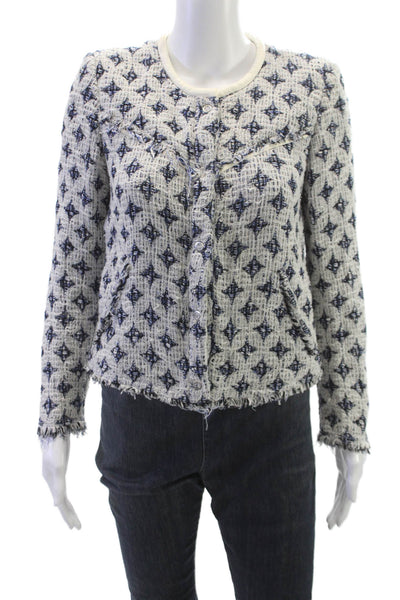 IRO Womens Basic Jacket White Geometric Long Sleeve Button Cotton Size 38
