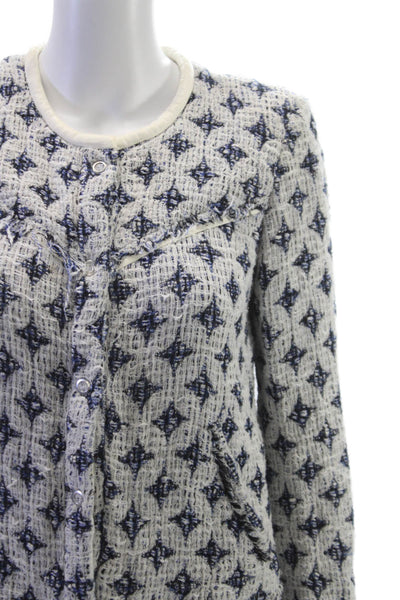 IRO Womens Basic Jacket White Geometric Long Sleeve Button Cotton Size 38