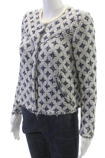 IRO Womens Basic Jacket White Geometric Long Sleeve Button Cotton Size 38