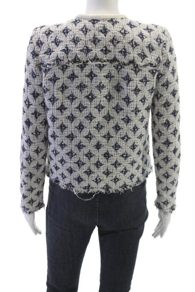 IRO Womens Basic Jacket White Geometric Long Sleeve Button Cotton Size 38