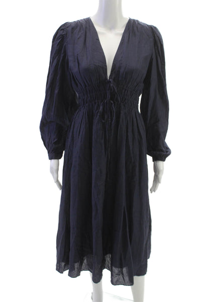 Sea New York Women Fit & Flare Blue V-Neck Long Sleeve Viscose Dress Size 2