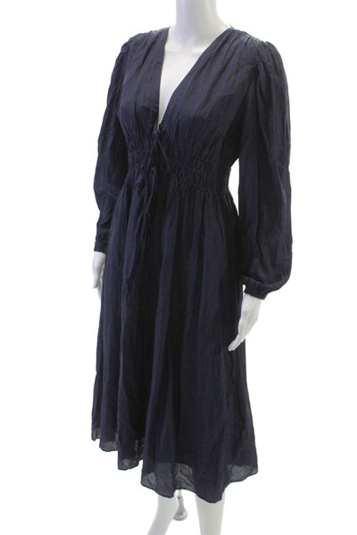 Sea New York Women Fit & Flare Blue V-Neck Long Sleeve Viscose Dress Size 2