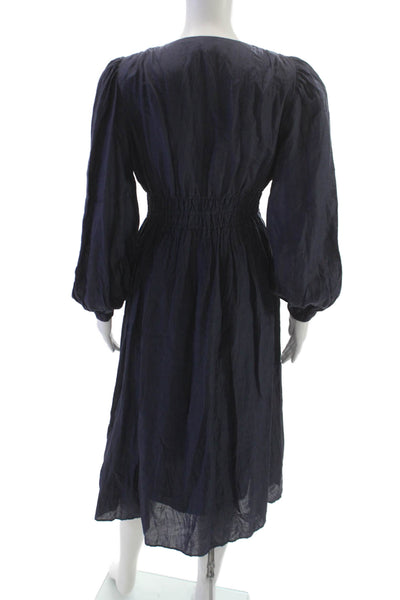 Sea New York Women Fit & Flare Blue V-Neck Long Sleeve Viscose Dress Size 2
