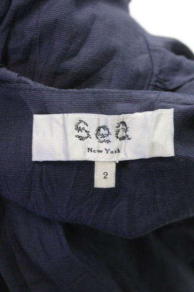 Sea New York Women Fit & Flare Blue V-Neck Long Sleeve Viscose Dress Size 2
