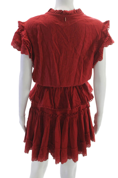 Misa Womens Mini Dress Red V Neck Short Sleeve Tie Rayon Size S