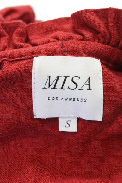 Misa Womens Mini Dress Red V Neck Short Sleeve Tie Rayon Size S