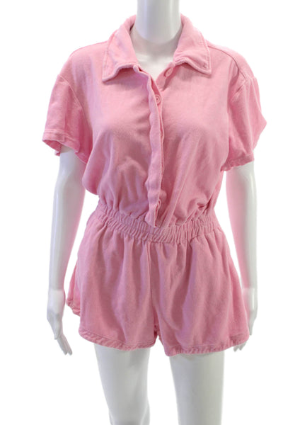 Good American Womens Romper Pink Button Short Sleeve Cotton Size 1