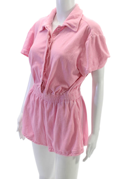 Good American Womens Romper Pink Button Short Sleeve Cotton Size 1
