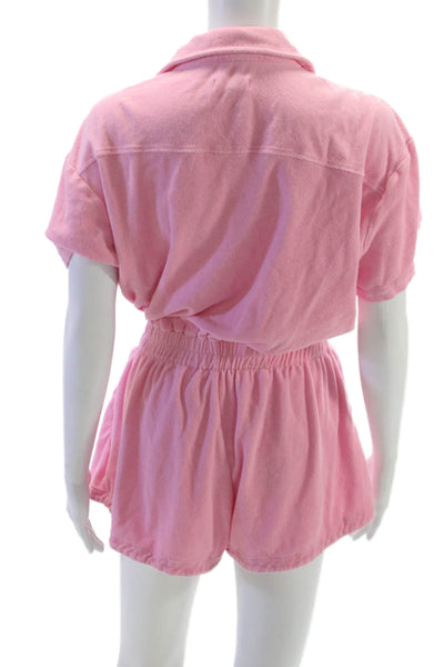 Good American Womens Romper Pink Button Short Sleeve Cotton Size 1