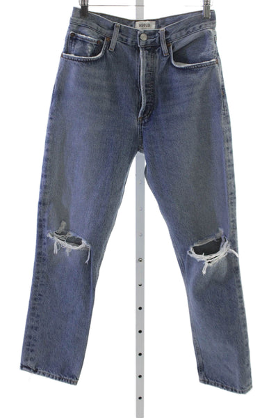 Agolde Womens Straight Jeans Blue High Rise Button 100% Cotton Size 26