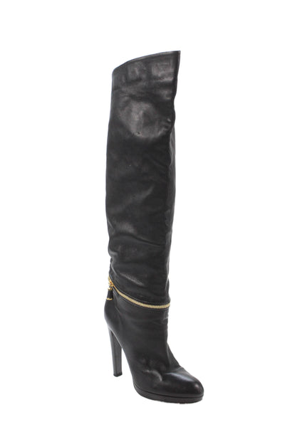 Sergio Rossi Womens Leather Zip Across Knee High Boots Black Size 38.5 8.5