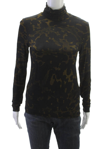Dries Van Noten Women Black Animal Print Turtleneck Long Sleeve T-Shirt Size S