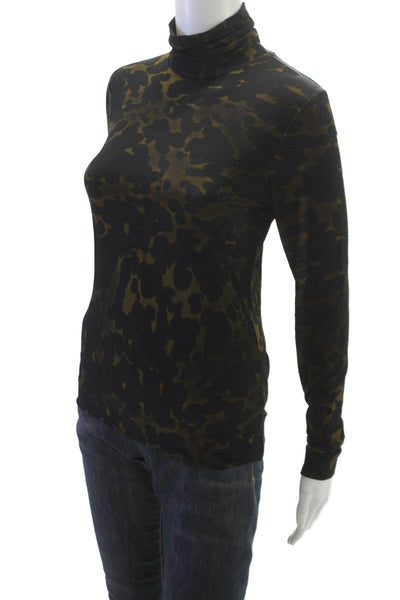 Dries Van Noten Women Black Animal Print Turtleneck Long Sleeve T-Shirt Size S