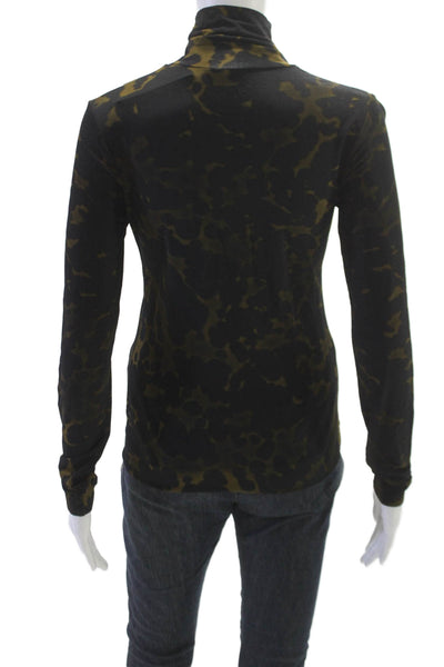 Dries Van Noten Women Black Animal Print Turtleneck Long Sleeve T-Shirt Size S