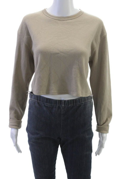 Sunday Best Women Cropped T-Shirt Beige Crew Neck Long Sleeve Size S