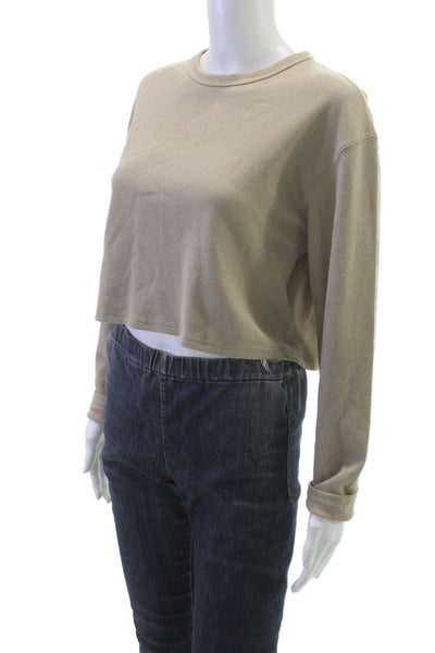 Sunday Best Women Cropped T-Shirt Beige Crew Neck Long Sleeve Size S