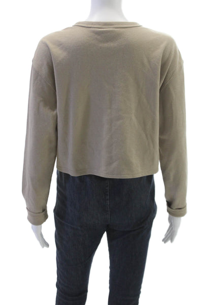 Sunday Best Women Cropped T-Shirt Beige Crew Neck Long Sleeve Size S