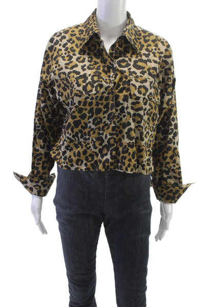 Weekend Womens Animal Print Button-Up Top Long Sleeve Multicolor Size S