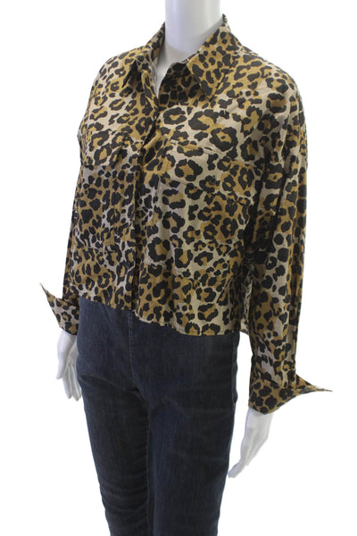 Weekend Womens Animal Print Button-Up Top Long Sleeve Multicolor Size S