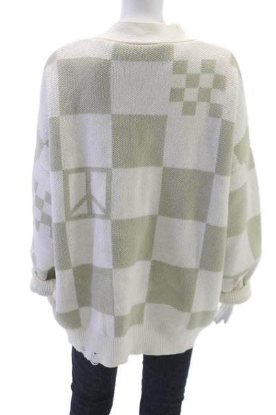 Five CM Women Cardigan White Check Cotton V Neck Long Sleeve Fall Size XS