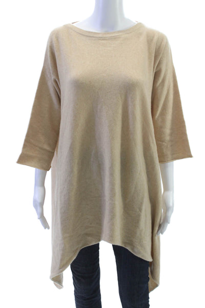 Kassalty Womens Beige Cashmere Tunic Boat Neck Pullover 3/4 Sleeve Size L