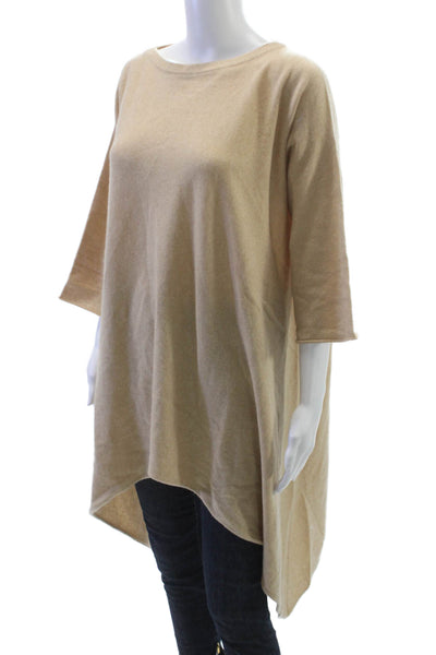 Kassalty Womens Beige Cashmere Tunic Boat Neck Pullover 3/4 Sleeve Size L