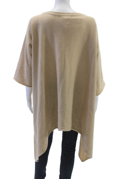 Kassalty Womens Beige Cashmere Tunic Boat Neck Pullover 3/4 Sleeve Size L