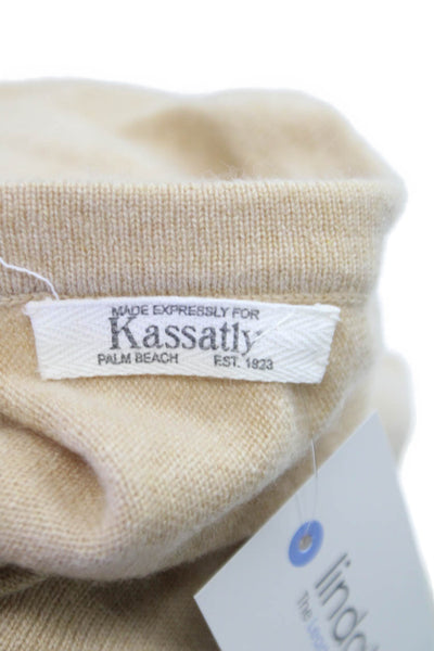 Kassalty Womens Beige Cashmere Tunic Boat Neck Pullover 3/4 Sleeve Size L