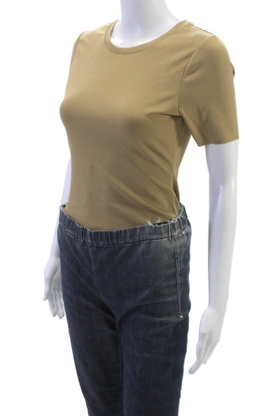 Good American Womens Basic Beige Crew Neck T Shirt Short Sleeve Nylon Size 3