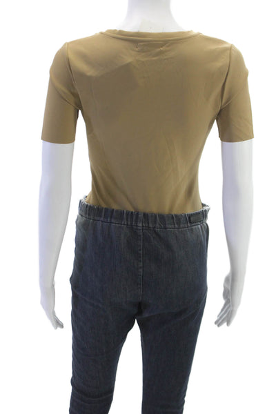 Good American Womens Basic Beige Crew Neck T Shirt Short Sleeve Nylon Size 3