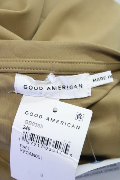 Good American Womens Basic Beige Crew Neck T Shirt Short Sleeve Nylon Size 3