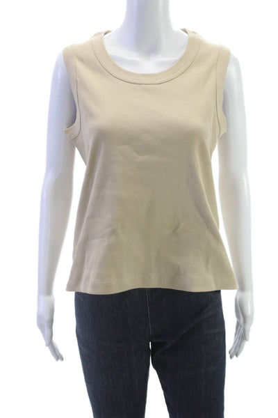 Sofie D Hoore Women Basic Tank Beige Cotton Sleeveless Round Neck Size 38