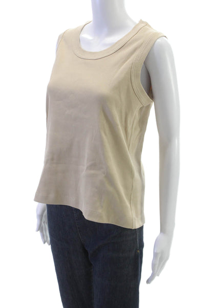 Sofie D Hoore Women Basic Tank Beige Cotton Sleeveless Round Neck Size 38