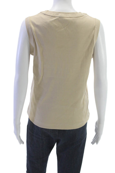 Sofie D Hoore Women Basic Tank Beige Cotton Sleeveless Round Neck Size 38