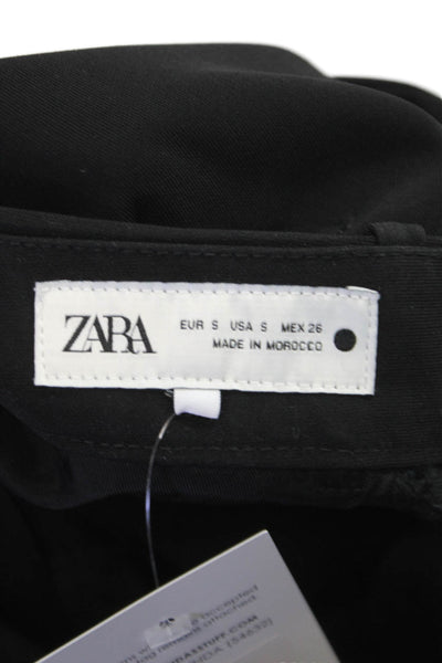 Zara Women Solid Black Dress Pants Button Polyester Size S