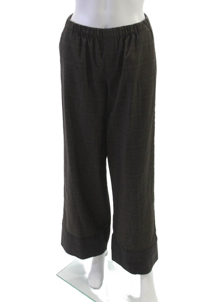 Zara Womens Dress Pants Brown Check Polyester Pull On Size XS