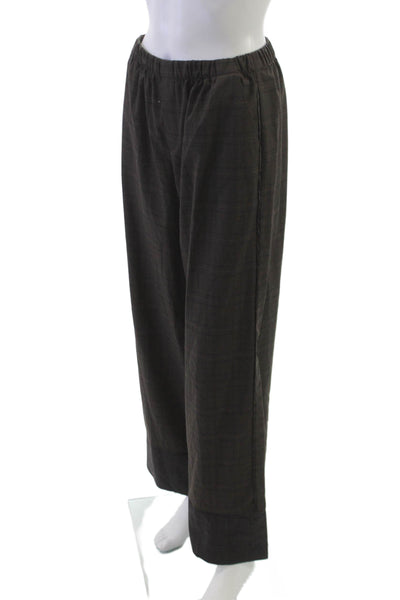 Zara Womens Dress Pants Brown Check Polyester Pull On Size XS