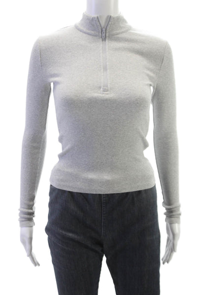 TNA Womens Casual Gray Mock Neck Zip Long Sleeve Top Size XS