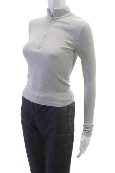 TNA Womens Casual Gray Mock Neck Zip Long Sleeve Top Size XS