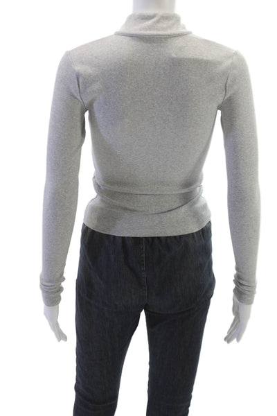 TNA Womens Casual Gray Mock Neck Zip Long Sleeve Top Size XS
