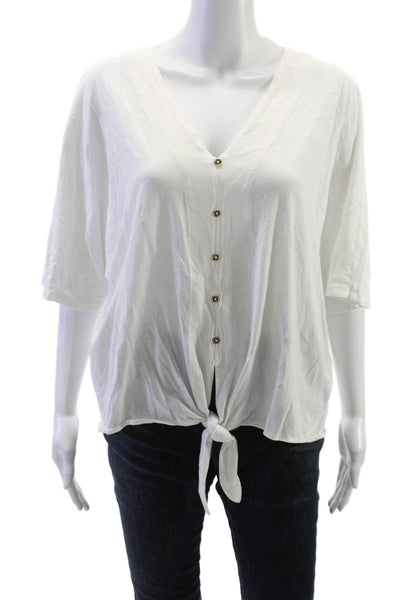 Michael Michael Kors Womens White V Neck Cotton 3/4 Sleeve Blouse Size XL