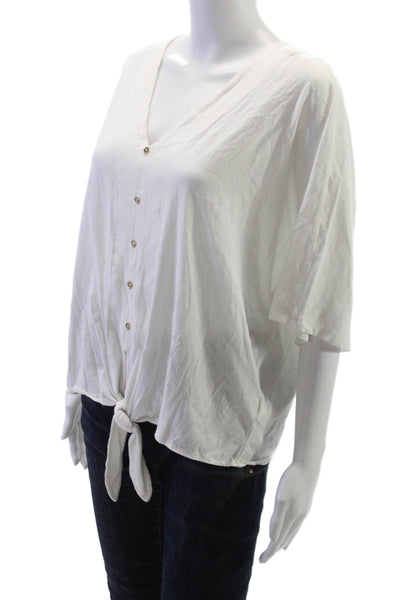 Michael Michael Kors Womens White V Neck Cotton 3/4 Sleeve Blouse Size XL