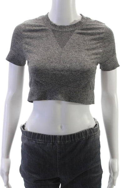 Ivy Park Womens Cropped Gray Nylon Crew Neck Short Sleeve T-Shirt Size L