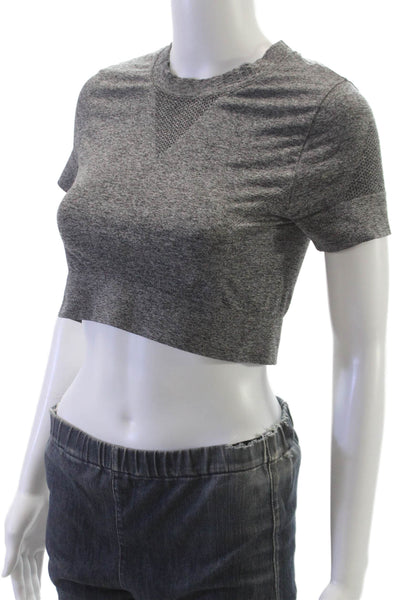 Ivy Park Womens Cropped Gray Nylon Crew Neck Short Sleeve T-Shirt Size L