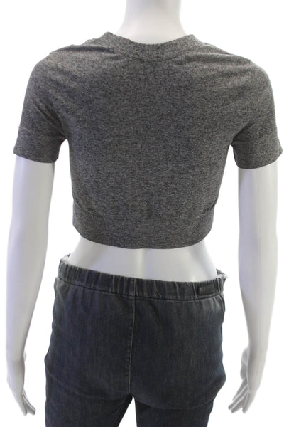 Ivy Park Womens Cropped Gray Nylon Crew Neck Short Sleeve T-Shirt Size L