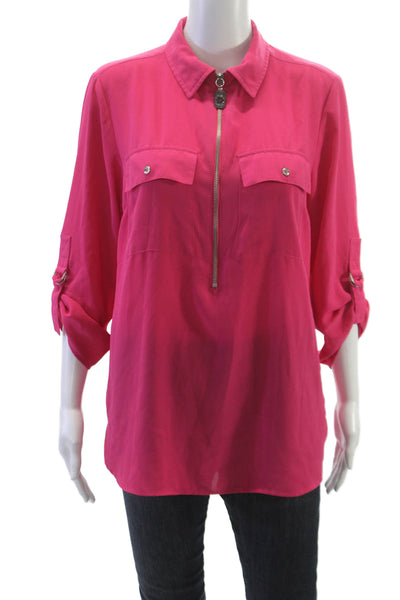 Michael Michael Kors Womens Collared Zip Tunic Pink 3/4 Sleeve Size M