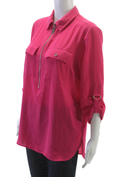 Michael Michael Kors Womens Collared Zip Tunic Pink 3/4 Sleeve Size M